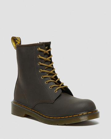 Dark / Brown Kids' Dr Martens Youth 1460 Wildhorse Leather Lace Up Boots | CA 716NWY